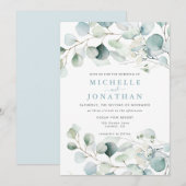 Blue Green Eucalyptus Bouquet Wedding Invitation Kaart (Voorkant / Achterkant)
