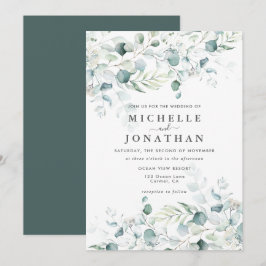 Blue Green Eucalyptus Bouquet Wedding Invitation Kaart