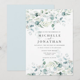 Blue Green Eucalyptus Bouquet Wedding Invitation Kaart