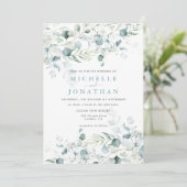 Blue Green Eucalyptus Bouquet Wedding Invitation Kaart (Staand voorkant)