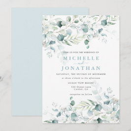 Blue Green Eucalyptus Bouquet Wedding Invitation Kaart