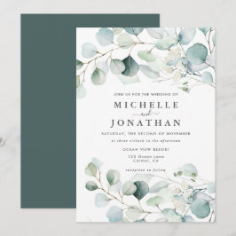 Blue Green Eucalyptus Bouquet Wedding Invitation Kaart