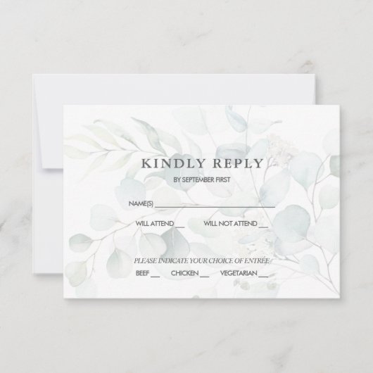 Blue Green Eucalyptus Weddenschap RSVP Reactie Kaart (Voorkant)