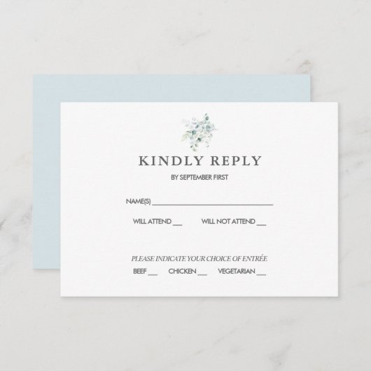 Blue Green Eucalyptus Weddenschap RSVP Reactie Kaart (Voorkant / Achterkant)