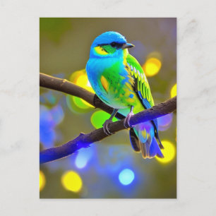Blue Green Fantasy Bird Briefkaart