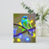 Blue Green Fantasy Bird Briefkaart (Staand voorkant)