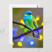 Blue Green Fantasy Bird Briefkaart (Voorkant / Achterkant)