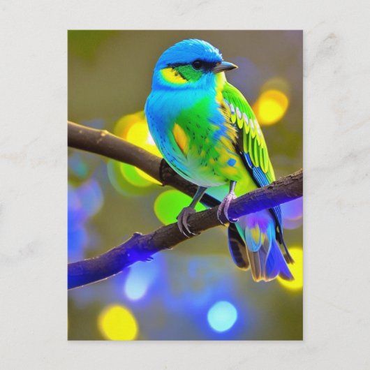 Blue Green Fantasy Bird On a Branch  Briefkaart (Voorkant)