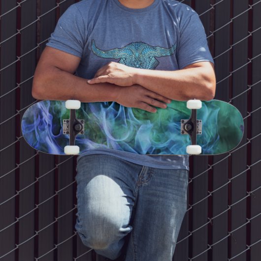 Blue Green Fire Flame Swils Art Skateboard Deck (Extérieur 3)