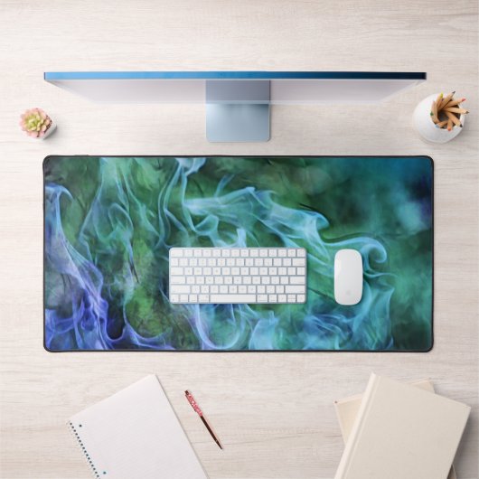 Blue Green Fire Fumée et Flames Art Desk Mat Pad (Bureau 1)