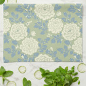 Blue Green Floral Block Print Theedoek (Gevouwen)