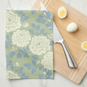 Blue Green Floral Block Print Theedoek (Quarter Fold)