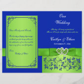 Blue, Green Floral Hearts Programme de mariage (Devant)