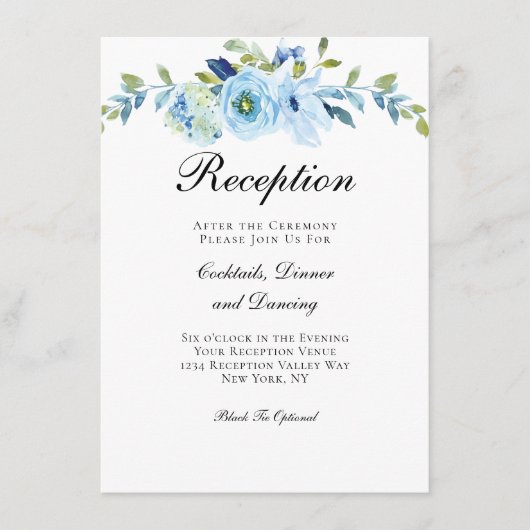 Blue Green Floral Traditional Wedding Reception Informatiekaartje (Voorkant)