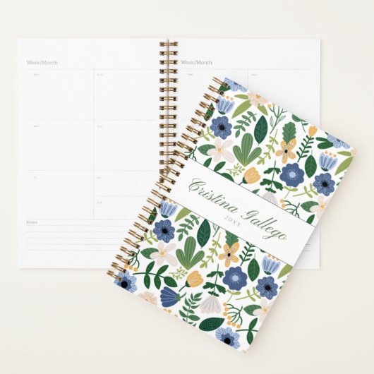 Blue & Green Flower Planner (Devant avec enveloppe)