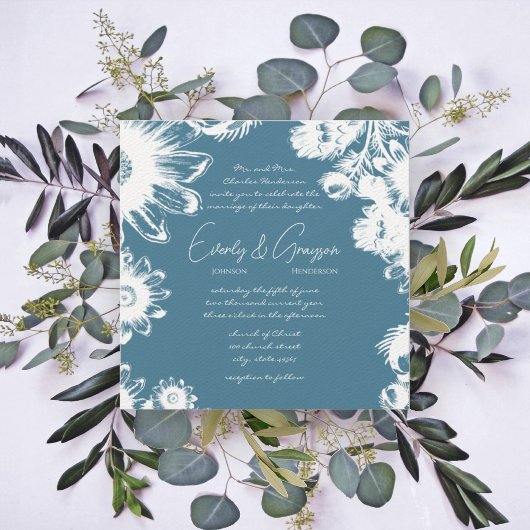 Blue Green  Flower Weddings Kaart