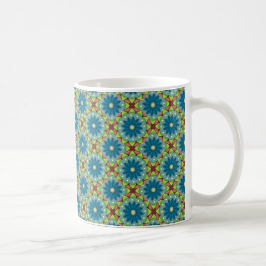Blue Green Flowered Pattern Koffiemok (Rechts)