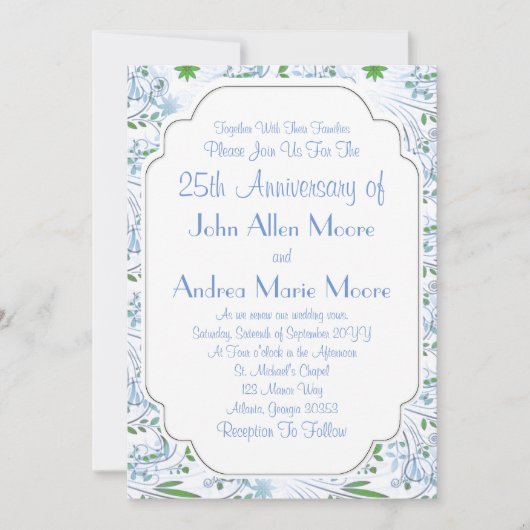 Blue Green Flowers 25th Jubileum Kaart (Voorkant)