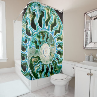 Blue Green Fossil Geode Douchegordijn
