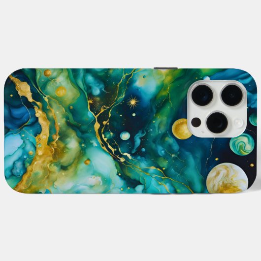 Blue Green Gold Alcohol Ink Cosmos Case-Mate iPhone Case (Achterkant (horizontaal))