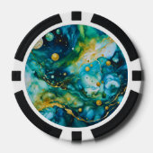 Blue Green Gold Alcohol Ink Cosmos Poker Chips (Voorkant)