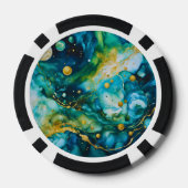 Blue Green Gold Alcohol Ink Cosmos Poker Chips (Achterkant)