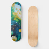 Blue Green Gold Alcohol Ink Cosmos Skateboard (Voorkant)