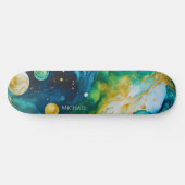 Blue Green Gold Alcohol Ink Cosmos Skateboard (Horizontaal)