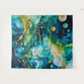 Blue Green Gold Alcohol Ink Cosmos Wandkleed (Voorkant (horizontaal))