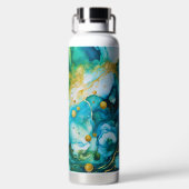 Blue Green Gold Alcohol Ink Cosmos Waterfles (Achterkant)