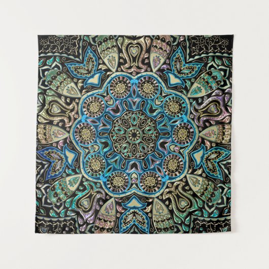 Blue Green Gold Mandala Wall Tapestry Wandkleed (Voorkant)