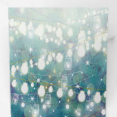 Blue Green Gold Rustic Chic Forest Wedding Drieluik Uitnodiging (Binnenzijde eerst)