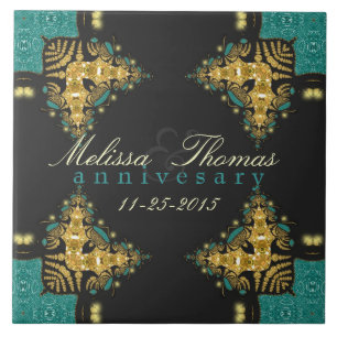 Blue Green +Gold Tribal Jubileum Keepomwille Tegel Tegeltje