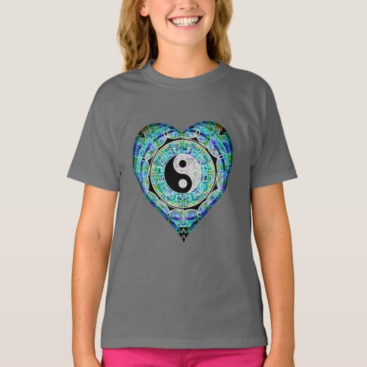 Blue Green Heart Yin Yang T-shirt (Voorkant)