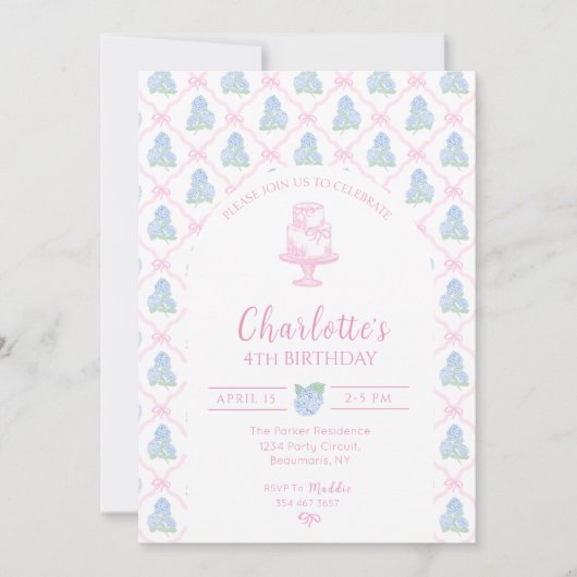 Blue Green Hydrangea Pink Bow Trellis Kaart (Voorkant)