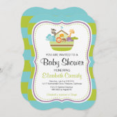 Blue Green, Invitation Baby shower d'arche de Brac (Devant / Derrière)