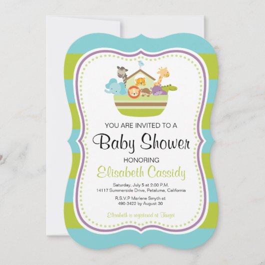 Blue Green, Invitation Baby shower d'arche de Brac (Devant)