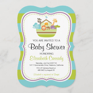 Blue Green, Invitation Baby shower d'arche de Brac