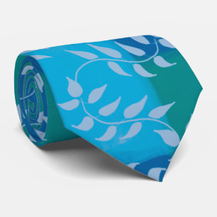 Blue Green Ivy Leaf Waterverf Stropdas