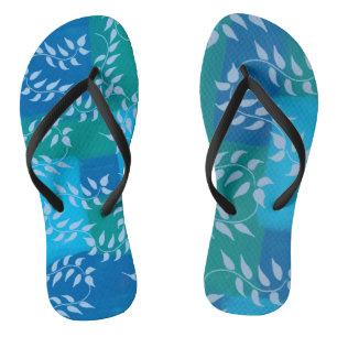 Blue Green Ivy Leaf Waterverf Teenslippers