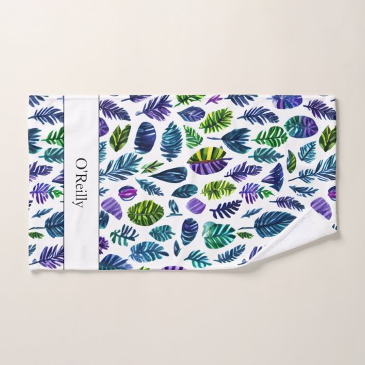 Blue Green Leaf Moderne Monogramme Pickleball Serv (Serviette à main)