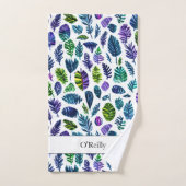 Blue Green Leaf Moderne Monogramme Pickleball Serv (Serviette à main)