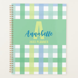 Blue Green Lime Pastel Monogram En vichy Motif