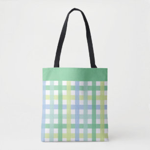 Blue Green Limoen Pastel Modern Gingham Pattern Draagtas