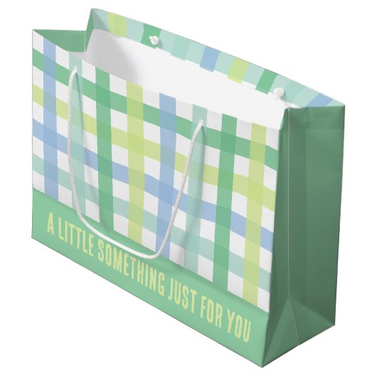 Blue Green Limoen Pastel Modern Gingham Pattern Groot Cadeauzakje (Voorkant Gekanteld)