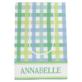 Blue Green Limoen Pastel Modern Gingham Pattern Medium Cadeauzakje (Achterkant)