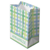 Blue Green Limoen Pastel Modern Gingham Pattern Medium Cadeauzakje (Achterkant Gekanteld)