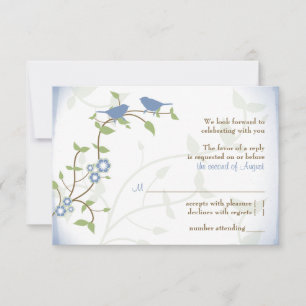 Blue Green Lovebirds Wedding RSVP Réponse Card
