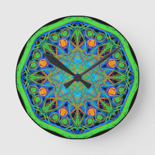 Blue Green Mandala Ronde Klok