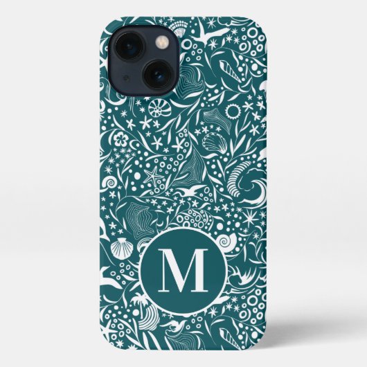 Blue Green Monogram Initiaal Ocean Pattern iPhone Hoesje (Achterkant)